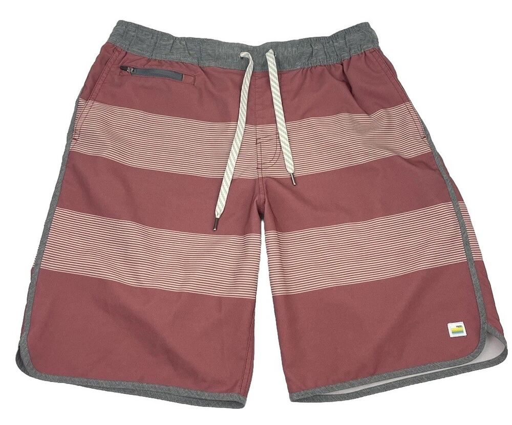 Vuori Banks Shorts Mens Red Medium Striped Drawstring Workout 9" Boardshorts
